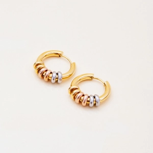 Detail von 18K Gold Edelstahl-Ohrringen mit gemischten Gold- und Silberringen
