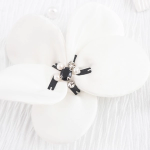 Elegant white 3D fabric flower shirt featuring a detailed rhinestone and pearl center
