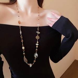 Collana Lunga Di Perline Vintage Rame Agata Conchiglia Perle Di Vetro Marrone Maillard Catena Elegante Gioielli Donna
