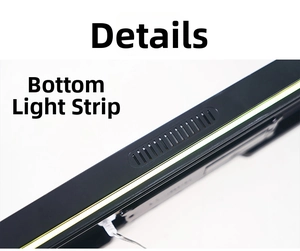Macro detail of bottom LED light strip and cooling vents on the digital clock