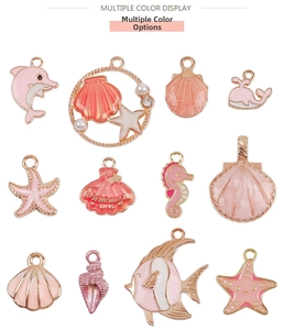 Pink marine alloy charms set including sea stars, dolphins and sea shells for jewelry DIY
