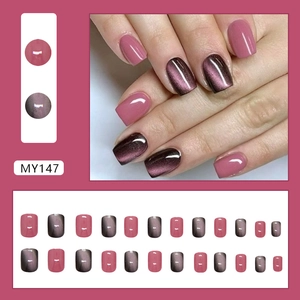 Kurze eckige Kunstnägel in Altrosa und lila Cat-Eye-Gel-Finish mit 24 Stück Set