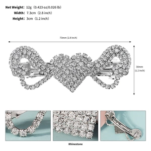 Detailed size chart for rhinestone XOXO hair clip with 7.3cm width and 12g net weight