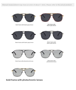 Close-up of pilot style polarized sunglasses with metallic frames in various colors