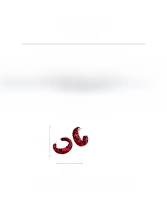 Detail specifications of C-shaped leather earrings featuring red and black animal textures
