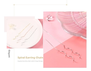 Detailed view of S925 silver spiral wave earrings in silver, gold, and rose gold