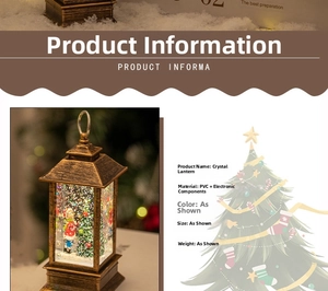 Detail of Christmas lantern showing festive tree and snow scenes inside the crystal case