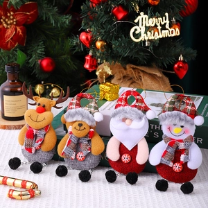 Christmas plush ornaments set with Santa, elk, bear and snowman for holiday tree decoration