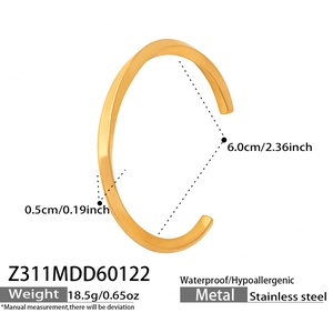 Detail view of twisted stainless steel cuff bracelet with 6.0cm inner diameter
