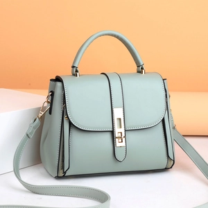 Retro mint green soft leather crossbody bag with elegant gold clasp for women