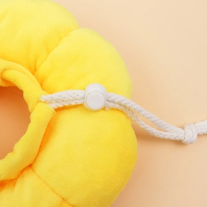 Yellow sunflower pet Elizabeth collar with soft plush fabric and adjustable drawstring