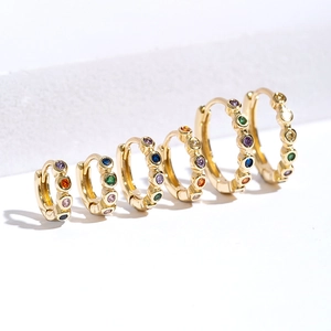 Mini Fashion Copper Multicolor Zirconia Huggie Hoop Earrings For Women Gold Silver Plated Small Geometric Ear Bone Buckle Jewelry