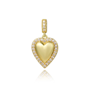 Elegant gold heart pendant with sparkling crystals and central polished surface on white base