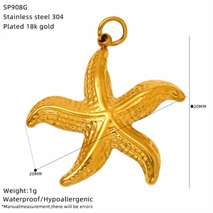 Detail of 18k gold plated stainless steel starfish pendant with 20mm dimensions