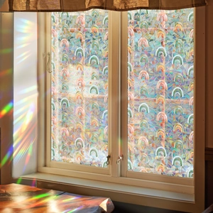 Static cling rainbow window film, colorful iridescent prism glass sticker for home decor.