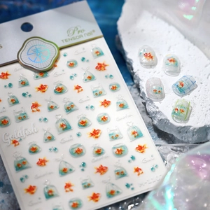 Goldfish nail art stickers featuring shell light effect and 3D aquatic patterns