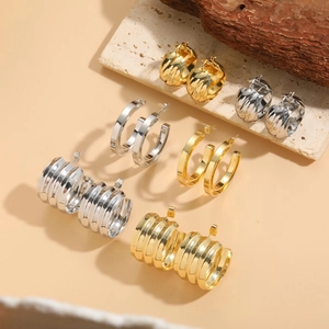 Exaggerated Wide Hoop Earrings For Women Copper Twisted Cross C Shaped Fashion Statement Jewelry Gold Platinum Plated