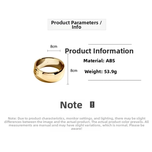 Macro detail of a 8cm gold-finished ABS geometric bangle with dimensions and weight data
