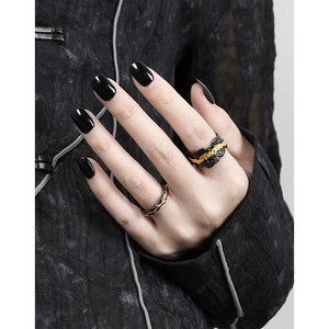 Wide and slim S925 silver lava texture rings in black and gold plating for women