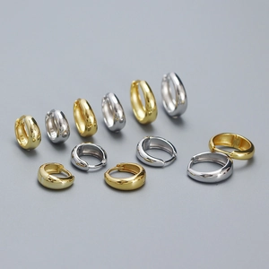 Polished S925 sterling silver hoop earrings in gold and silver finishes of various sizes