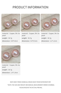 Detail view of sizes 0.8cm to 1.4cm for pink copper faux pearl stud earrings