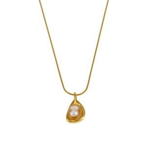 18K gold plated stainless steel necklace with a unique baroque freshwater pearl pendant