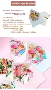 Detail view of 3D floral pop-up greeting card set with envelopes and laser-cut details