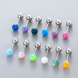 Titanium steel opal stud earrings in 12 colors featuring double-headed screw design