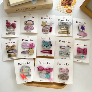 Handmade Kids Sequin Cloth Bow Hair Clips Cute Cartoon Animal Rainbow Glitter Hairpins Set For Girls Hair Accessories