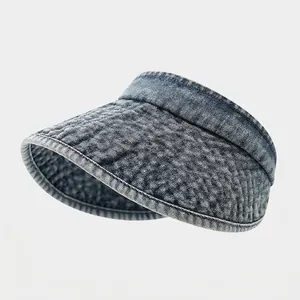 Detailed stitching on children's wide brim denim sun visor hat for UV protection