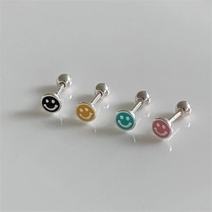 Smile Face Stud Earrings 925 Sterling Silver Colorful Enamel Minimalist Jewelry With Screw Ball Back For Women