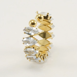 Adjustable 18K gold-plated ear cuff with marquise-cut zircons and spherical end design