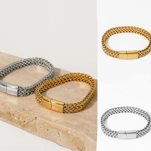 Stainless Steel Bracelet Double Row Wheat Franco Weave Flat Wide Hip Hop Cuban Link Chain Fashion Jewelry