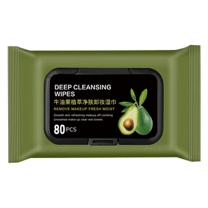 Avocado makeup remover wipes for deep facial cleaning with green packaging and 80 sheets