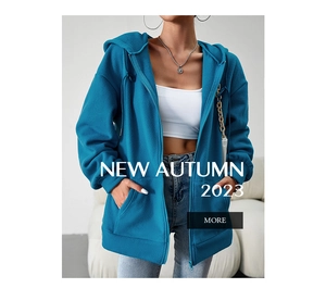 Detail of teal zip-up hoodie featuring drawstring hood and split kangaroo pockets