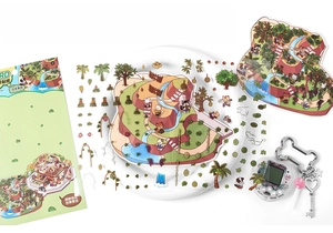 Close-up of decorative 3D landscape PET stickers featuring cute nature and animal illustrations