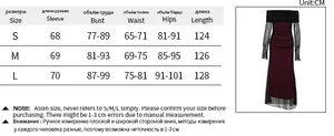 Detailed size chart for sexy off-shoulder mesh dress including bust, waist, and length measurements
