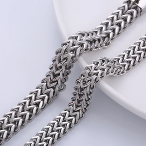 Silver stainless steel double-layered Franco chain bracelet with a woven hip hop style