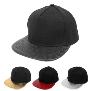 Unisex Snapback Baseball Cap Acrylic Fabric PU Leather Faux Snake Skin Textured Flat Brim Hip Hop Streetwear Adjustable