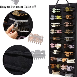 Wall-mounted felt hair claw clip organizer display bag with easy-access rows