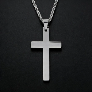 Polished 316L Stainless Steel Cross Pendant Necklace With Rope Chain For Men Women Hip Hop Religious Jewelry