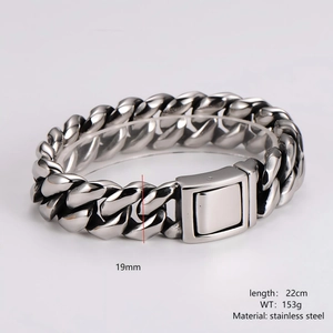 Chunky 19mm silver stainless steel Cuban link chain bracelet for men in hip hop style