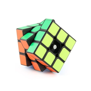 Adjustable 3x3 speed cube with black core showing internal spring tension screw mechanism