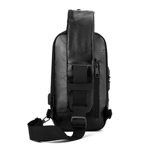 Men's black crossbody chest bag with adjustable strap and anti-theft zipper on white background