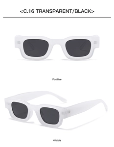 Front and 45-degree views of rectangular sunglasses with matte white frames and black lenses