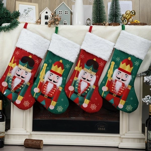 Nutcracker Soldier Christmas Stockings Large Faux Fur Cuff Polyester Hanging Gift Bag Fireplace Holiday Decoration Red Green
