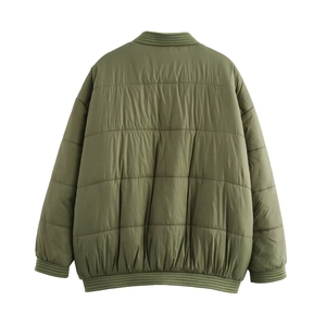 Armeegrüner Oversize-Baumwolljacke für Damen mit Rippbündchen und Rückansicht