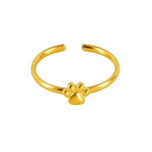 Minimalist adjustable 18k gold plated stainless steel ring with cat paw design