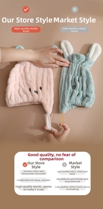 Detail comparing high-elasticity wide bands on plush coral fleece hair drying towels