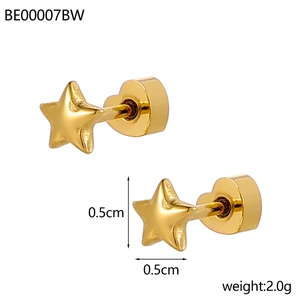 Star-shaped gold earrings size 0.5cm with heart backings, weight 2.0g per pair